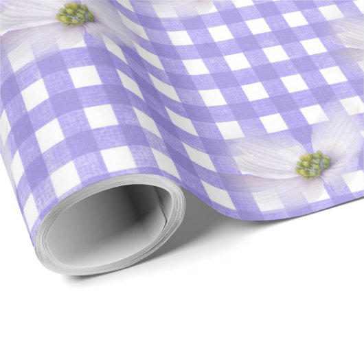 Lavender Cosmos Flowers on Gingham Cadeaupapier (Rol Hoek)
