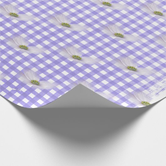 Lavender Cosmos Flowers on Gingham Cadeaupapier (Hoek)