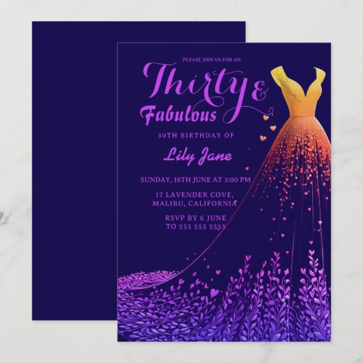 Lavender Cove Luxe jurk 30e verjaardag uitnodiging (Voorkant / Achterkant)