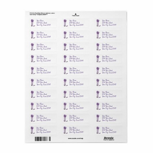Lavender Cowboy Boot Address Label (Full Sheet)
