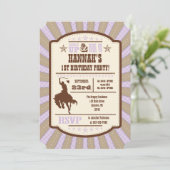 Lavender Cowboy Rodeo Birthday Party Invitation Kaart (Staand voorkant)