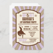 Lavender Cowboy Rodeo Birthday Party Invitation Kaart (Voorkant / Achterkant)