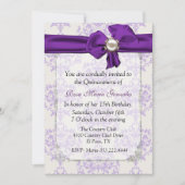 Lavender & Cream Damask Quinceañera Uitnodiging (Voorkant)