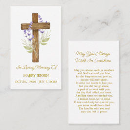 Lavender Cross Memorial Funeral Prayer Card Visitekaartje