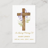 Lavender Cross Memorial Funeral Prayer Card Visitekaartje (Voorkant)