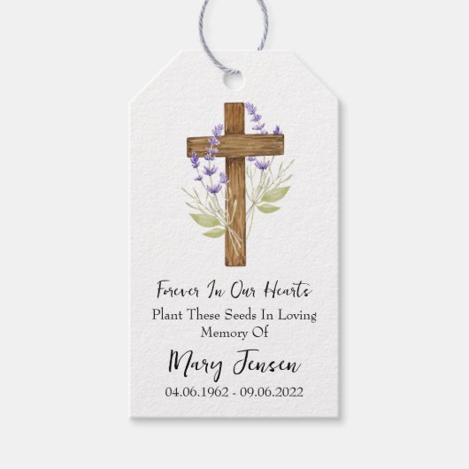 Lavender Cross Memorial Funeral Seed Packet Cadeaulabel (Voorkant)