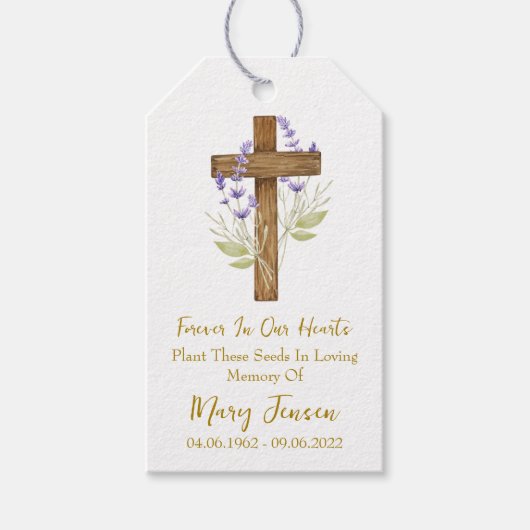 Lavender Cross Memorial Funeral Seed Packet  Cadeaulabel (Voorkant)