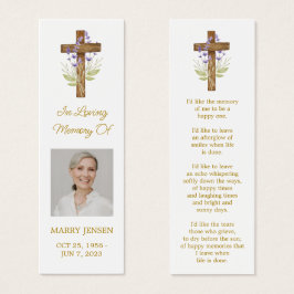 Lavender Cross Photo Funeral Bookmark Mini Visitekaartjes