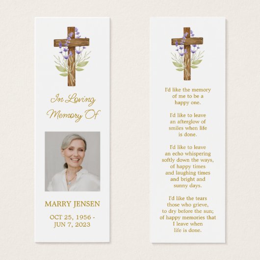 Lavender Cross Photo Funeral Bookmark Mini Visitekaartjes (Voorkant /achterkant)