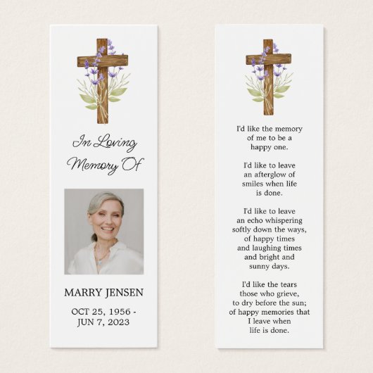 Lavender Cross Photo Funeral Bookmark Mini Visitekaartjes (Voorkant /achterkant)