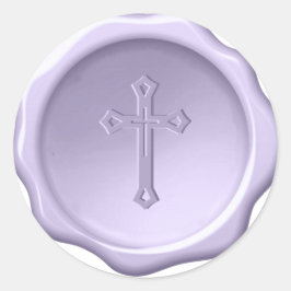 Lavender Cross Religieus Paarse Waszegel Geprägt Ronde Sticker