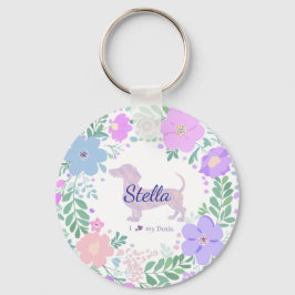 Lavender Dachshund Custom Photo & Name - Floral  Sleutelhanger