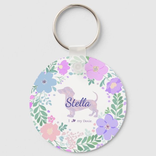 Lavender Dachshund Custom Photo & Name - Floral  Sleutelhanger (Voorkant)