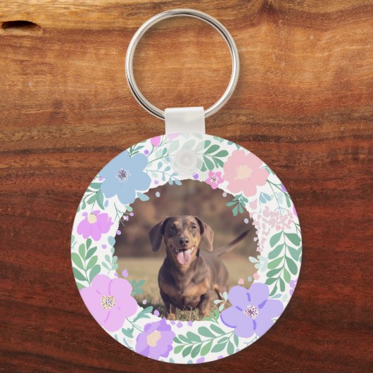 Lavender Dachshund Custom Photo & Name - Floral  Sleutelhanger (Achterkant)
