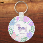 Lavender Dachshund Custom Photo & Name - Floral  Sleutelhanger (Voorkant)