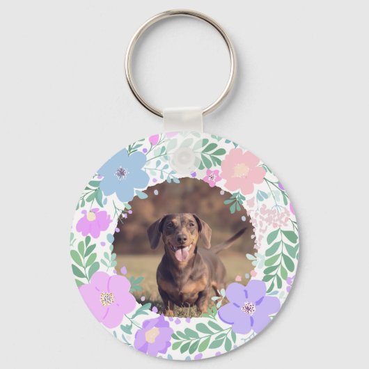 Lavender Dachshund Custom Photo & Name - Floral  Sleutelhanger (Achterkant)