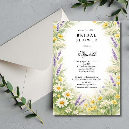 Lavender Daises Wildflowers Greenery Bridal Shower Kaart