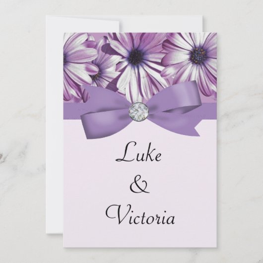 Lavender Daisies Bow & Ribbon Wedding Kaart (Voorkant)