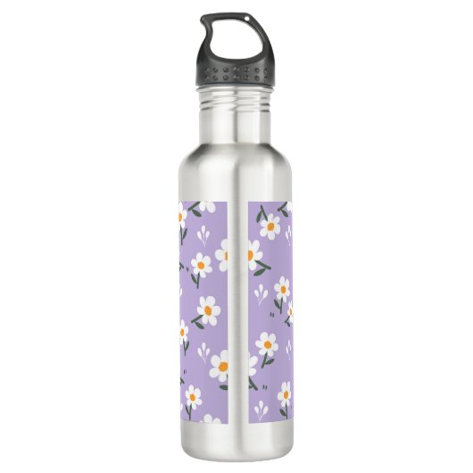 Lavender Daisy Floral Pattern  Waterfles (Achterkant)