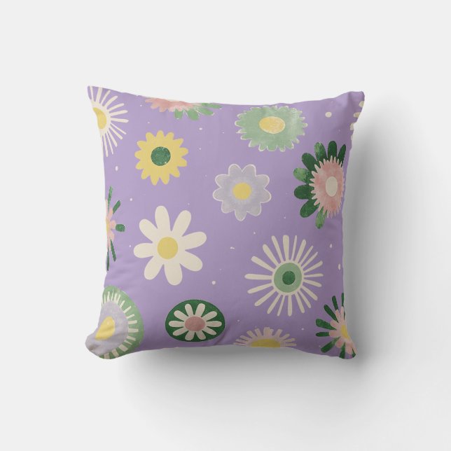 Lavender Daisy Floral Pillow Kussen (Voorkant)