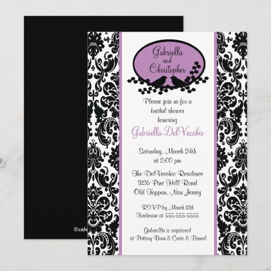 Lavender Damask Bridal Shower Invitation Kaart (Voorkant / Achterkant)