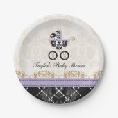 Lavender Damask Carriage Baby shower Papieren Bordje (Voorkant)