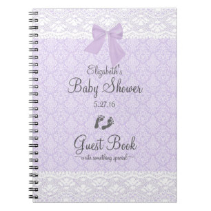 Lavender Damask en Lace Baby shower Guest Book Notitieboek