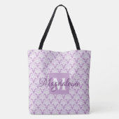  Lavender Damask Feminine Monogram & Naam Tote Bag (Achterkant)