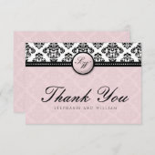 Lavender Damask Monogram Weddenschap Hartelijk dan Bedankkaart (Voorkant / Achterkant)