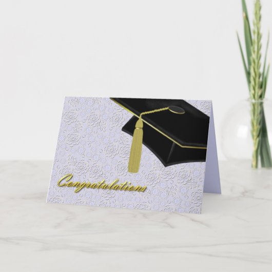 Lavender Damask & Mortarboard Afstuderen Card Kaart (Voorkant)