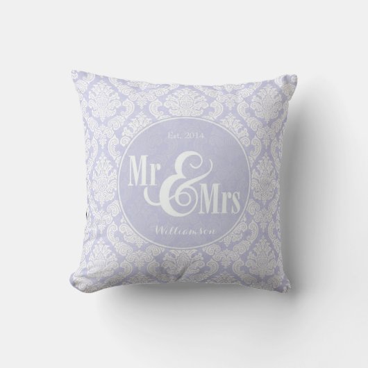 Lavender Damask "Mr & Mrs" kussen, gepersonaliseer Kussen (Voorkant)