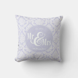 Lavender Damask "Mr & Mrs" kussen, gepersonaliseer Kussen