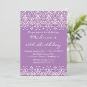 Lavender Damask Sweet Sixteen Birthday Uitnodiging (Staand voorkant)