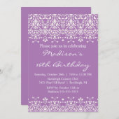 Lavender Damask Sweet Sixteen Birthday Uitnodiging (Voorkant / Achterkant)