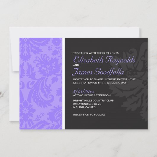 Lavender Damask Wedding Invitations Kaart (Voorkant)