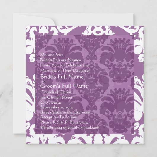 Lavender Damask Wedding Uitnodiging (Voorkant)