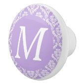 Lavender Damask White Monogram Knob Keramische Knop (Rechts)