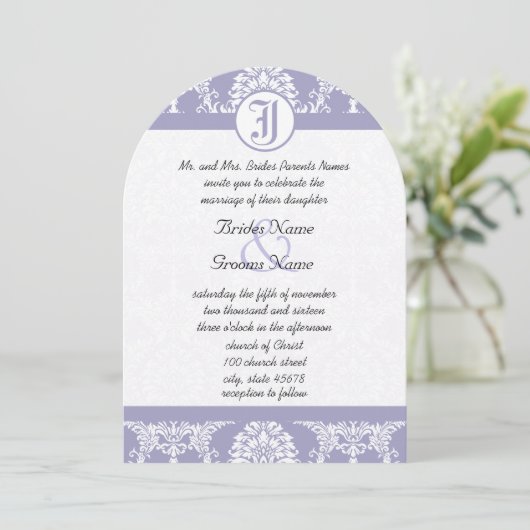  lavender Damask Your Photo Wedding Invites Kaart (Staand voorkant)