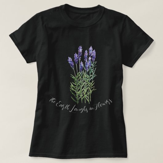 Lavender, de aarde lacht in bloemen t-shirt (Design voorkant)
