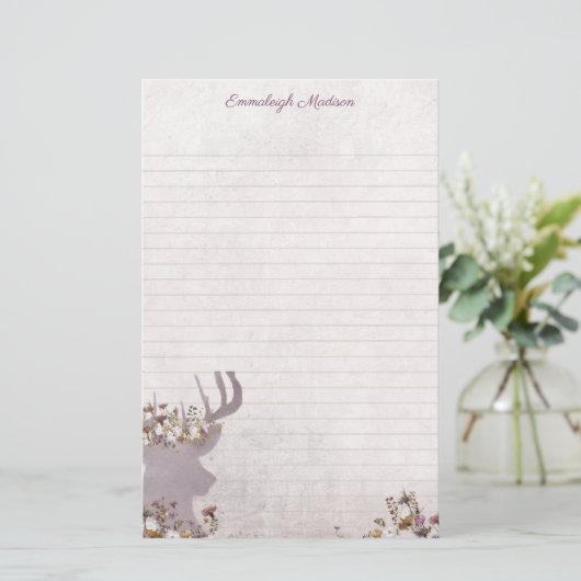 Lavender Deer Dreamweaver Boho Chic Monogram Briefpapier (Staand voorkant)