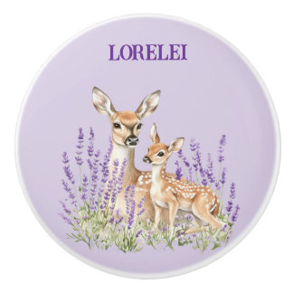 Lavender Deer Mother Fawn Spring Door Keramische Knop