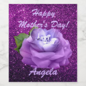 Lavender Diamond Roos Paars Faux Glitter Wijn Etiket (Enkel label)