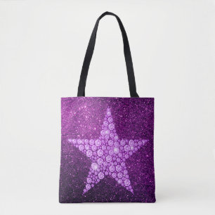 Lavender Diamond Star Paars Faux Glitter Tote Bag