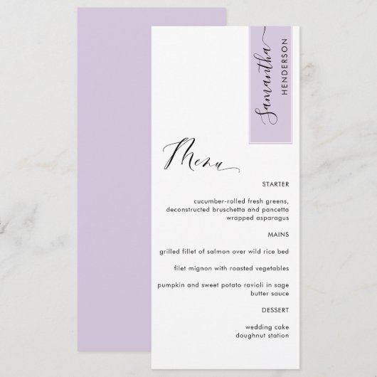 Lavender die met het Elegant Menu van de Naam van (Voorkant / Achterkant)