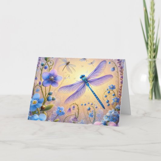 Lavender Dragonfly Birthday Card Feestdagen Kaart (Voorkant)