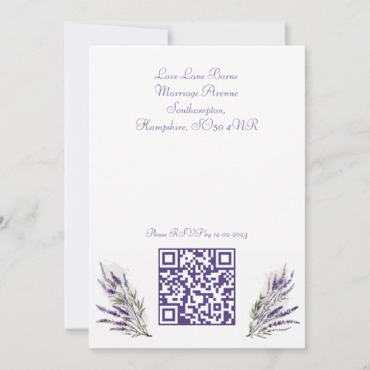 Lavender Dreams: Uitnodiging tot Waterverf bruilof (Achterkant)