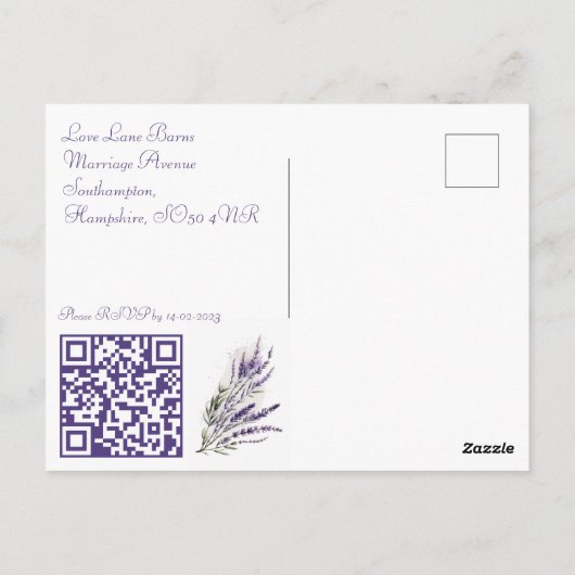 Lavender Dreams: Waterverf bruiloft Briefkaart (Achterkant)