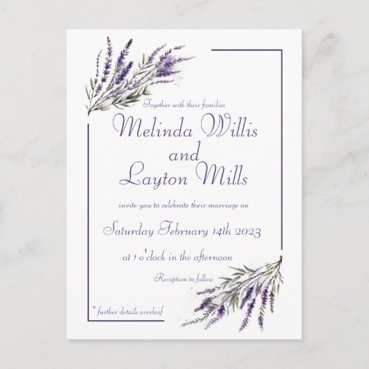 Lavender Dreams: Waterverf bruiloft Briefkaart (Voorkant)