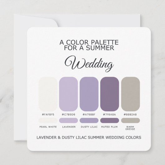 Lavender Dusty Lilac Summer Wedding Palette Card Kaart (Voorkant)