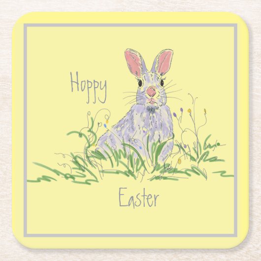 Lavender Easter Bunny Yellow Kartonnen Onderzetters (Voorkant)